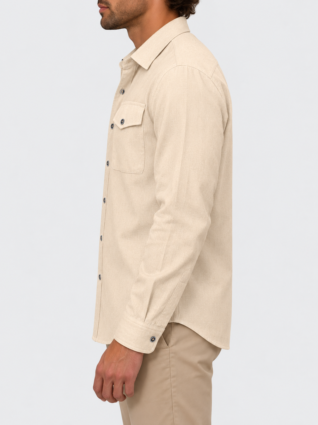 Men's Long-Sleeve Casual Shirt with Double Chest Pockets