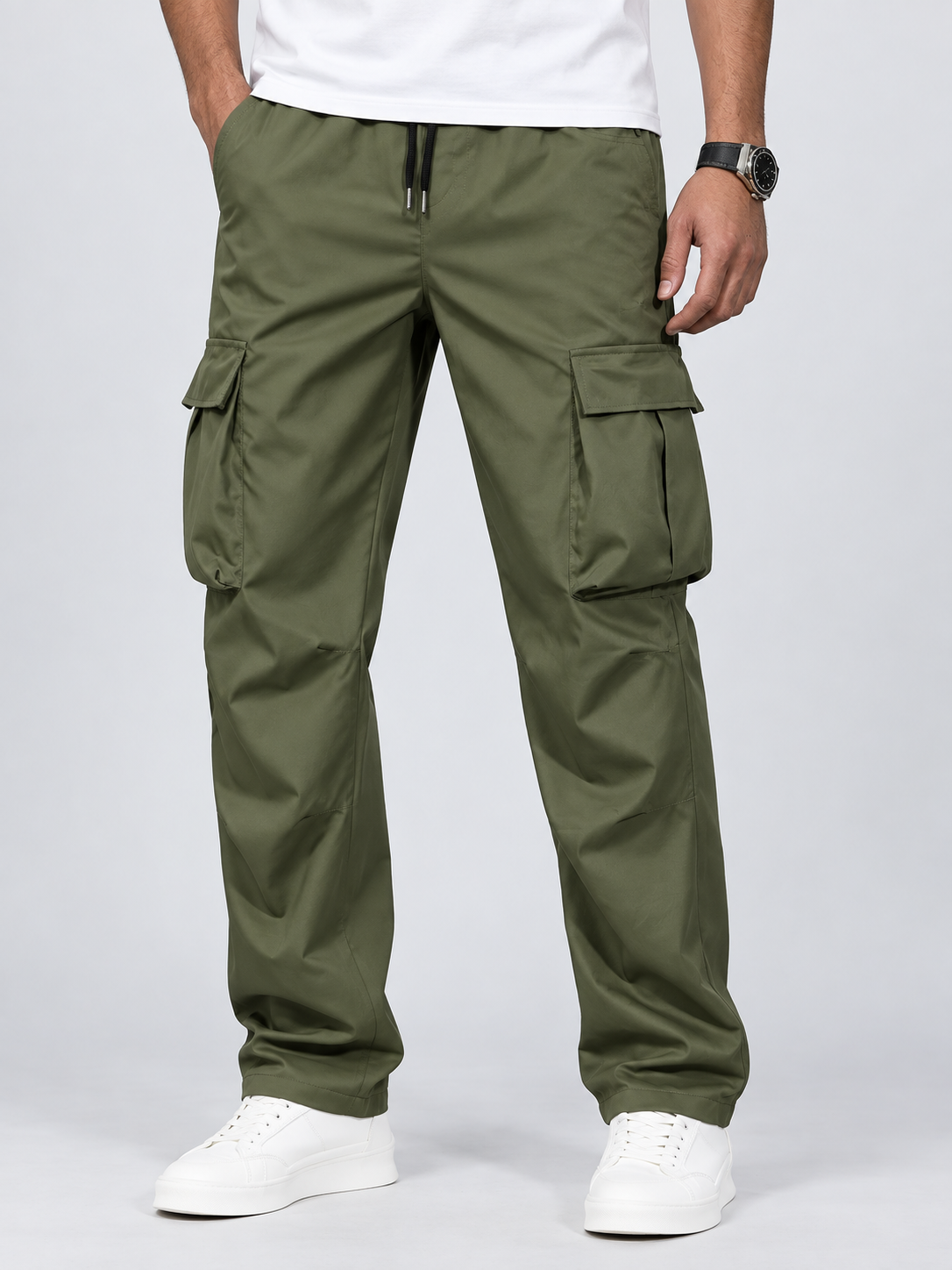 Men's Loose Straight-Leg Workwear Pants with Cargo Pockets