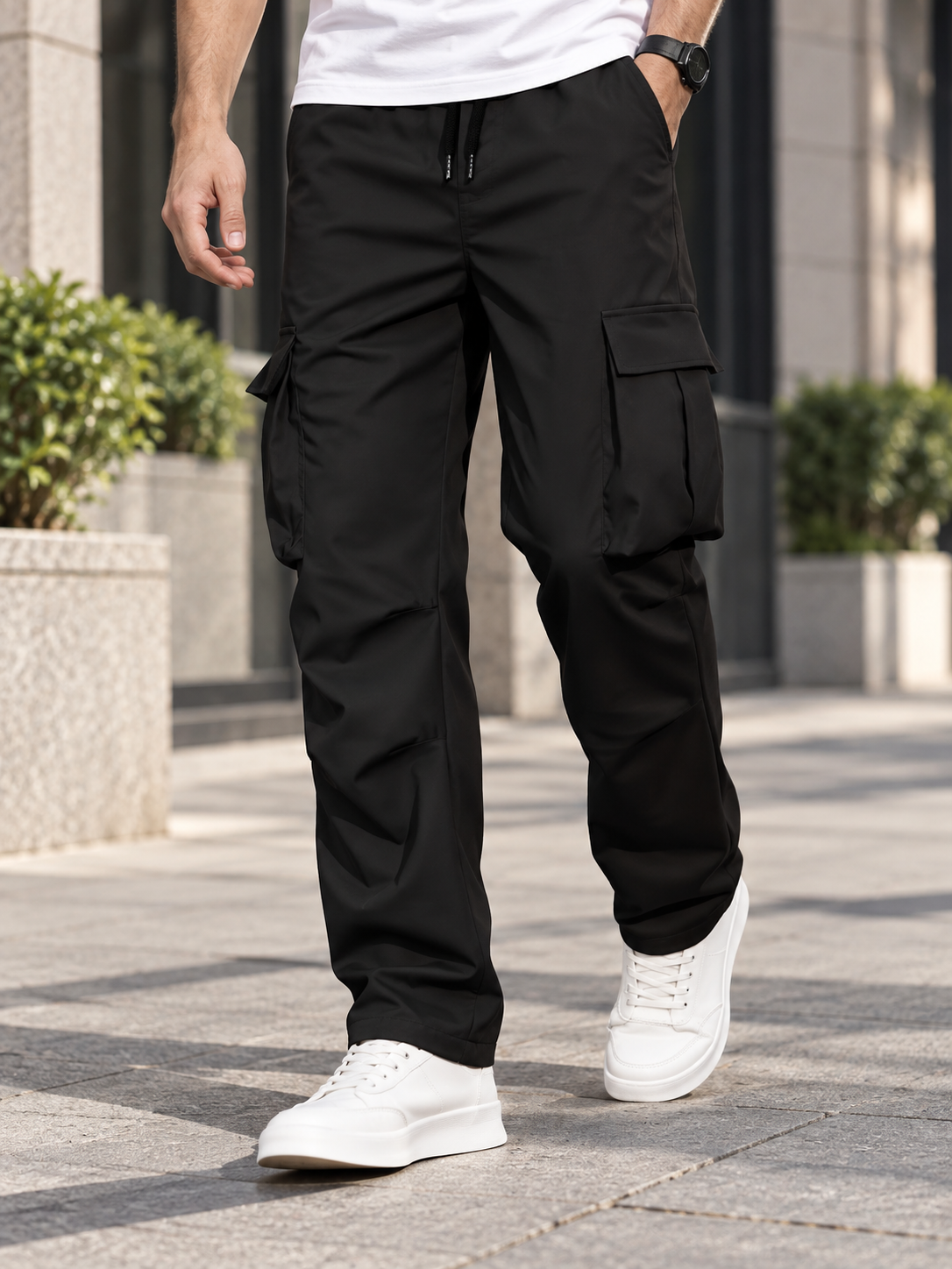 Men's Loose Straight-Leg Workwear Pants with Cargo Pockets