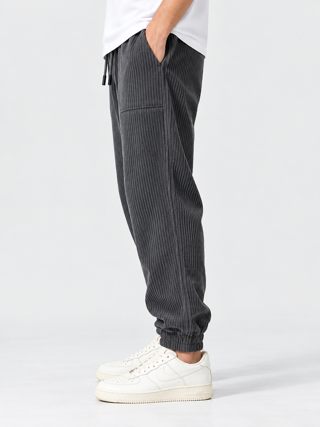 Men's Ribbed-Texture Jogger Pants with Warm Lined Interior
