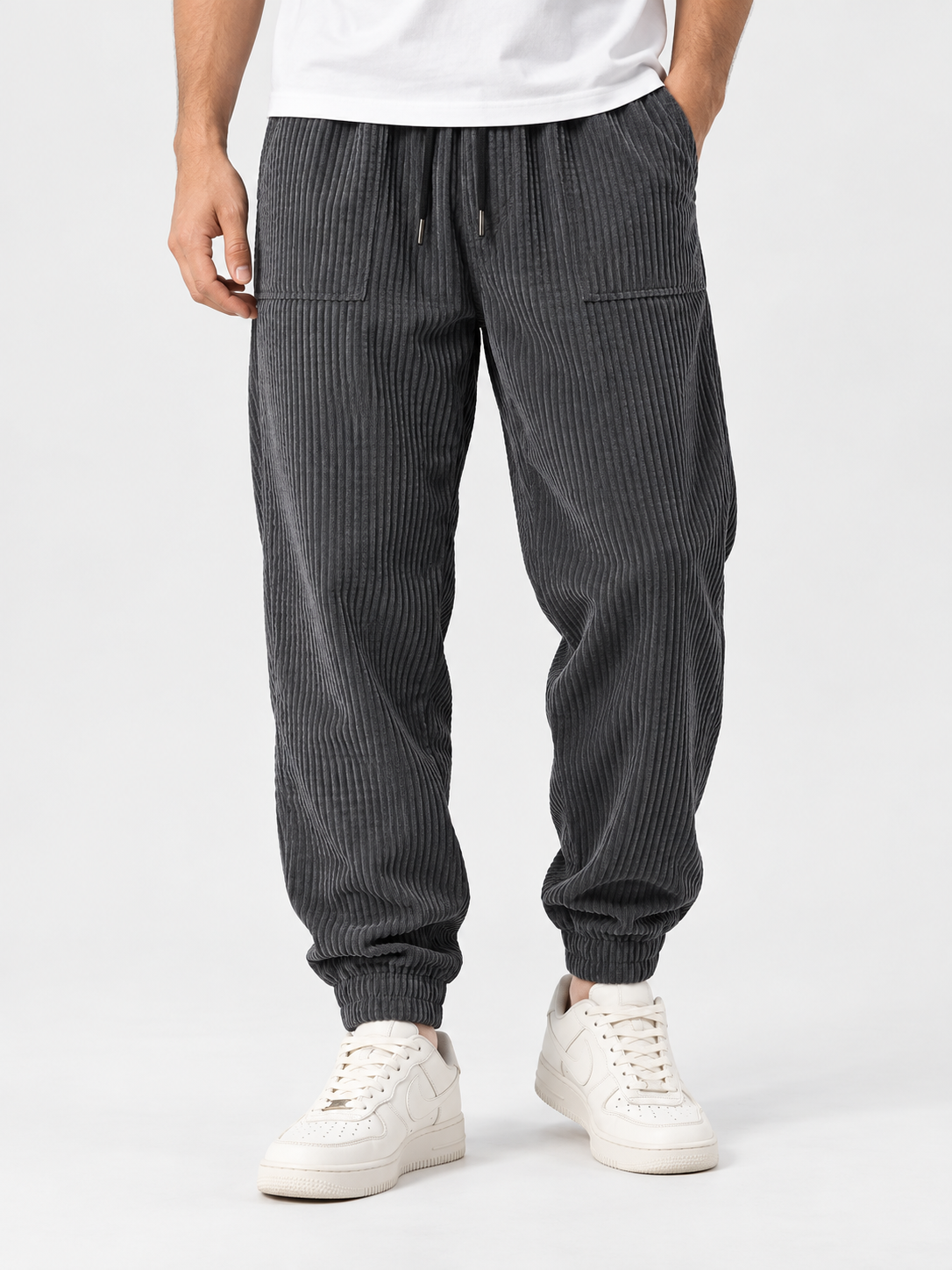 Men's Ribbed-Texture Jogger Pants with Warm Lined Interior