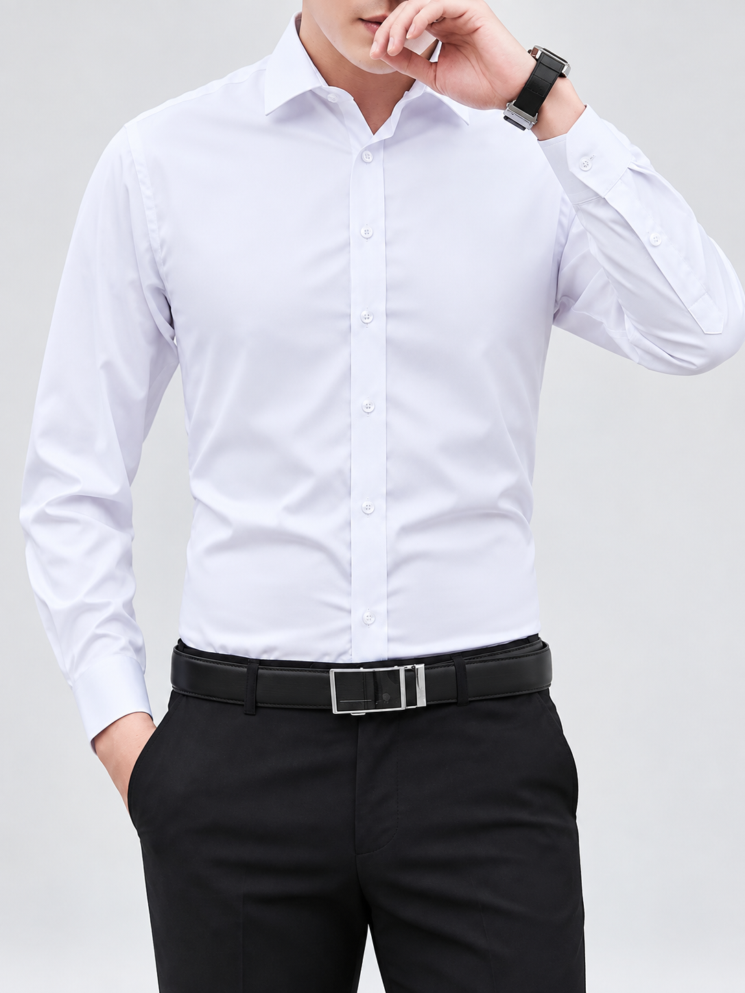 Men's Solid Long-Sleeve Business Shirt