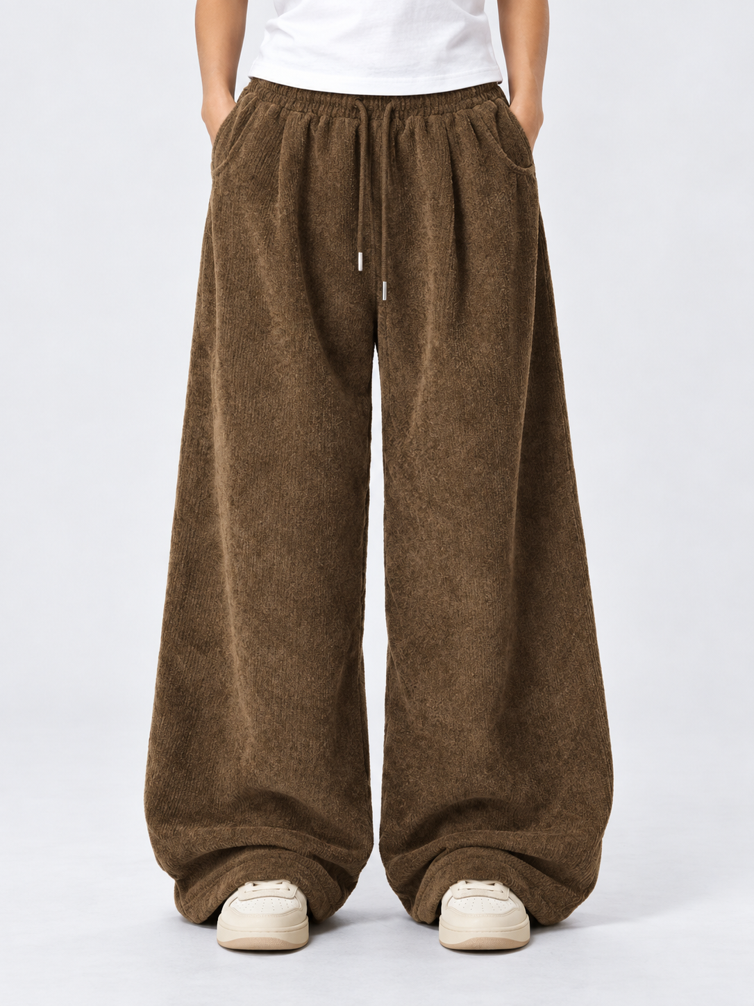 Women's Drawstring Corduroy Cargo Pants with Straight Leg