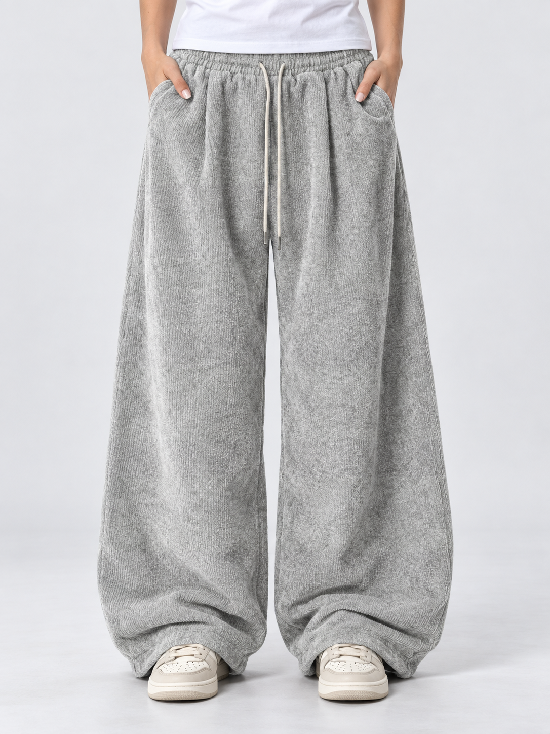 Women's Drawstring Corduroy Cargo Pants with Straight Leg