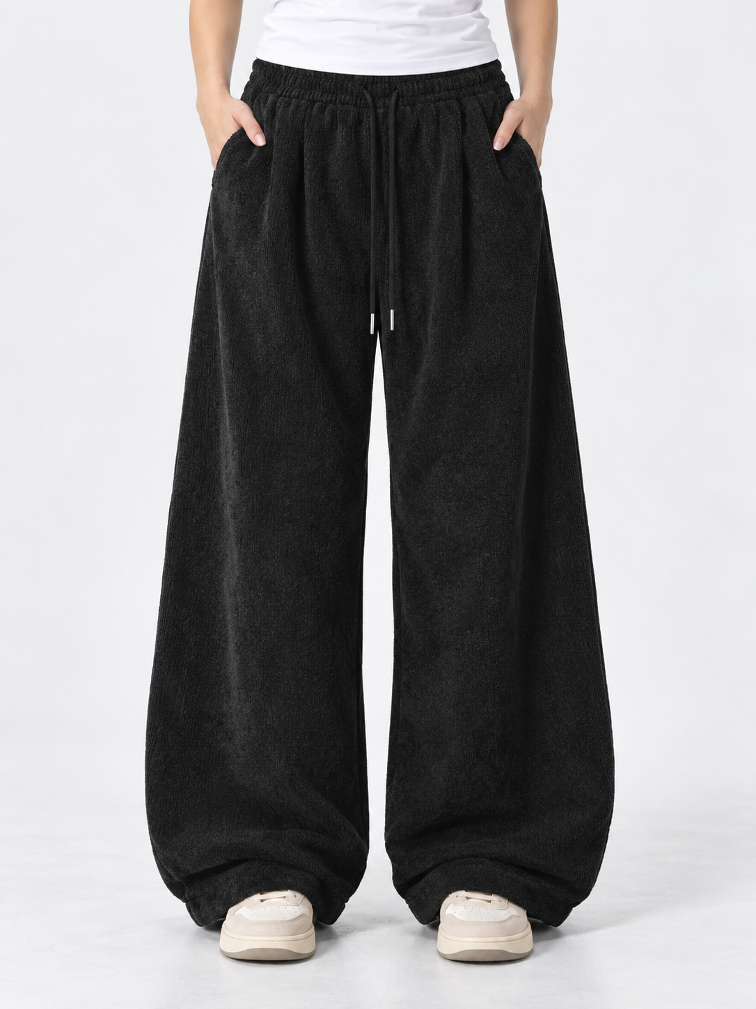Women's Drawstring Corduroy Cargo Pants with Straight Leg
