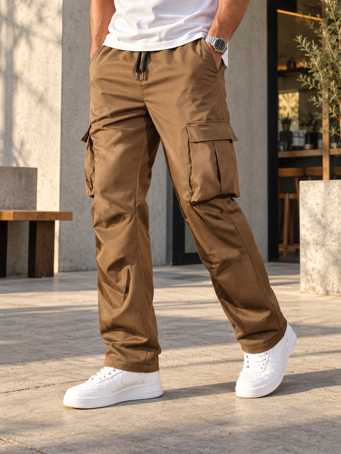 Men's Loose Straight-Leg Workwear Pants with Cargo Pockets