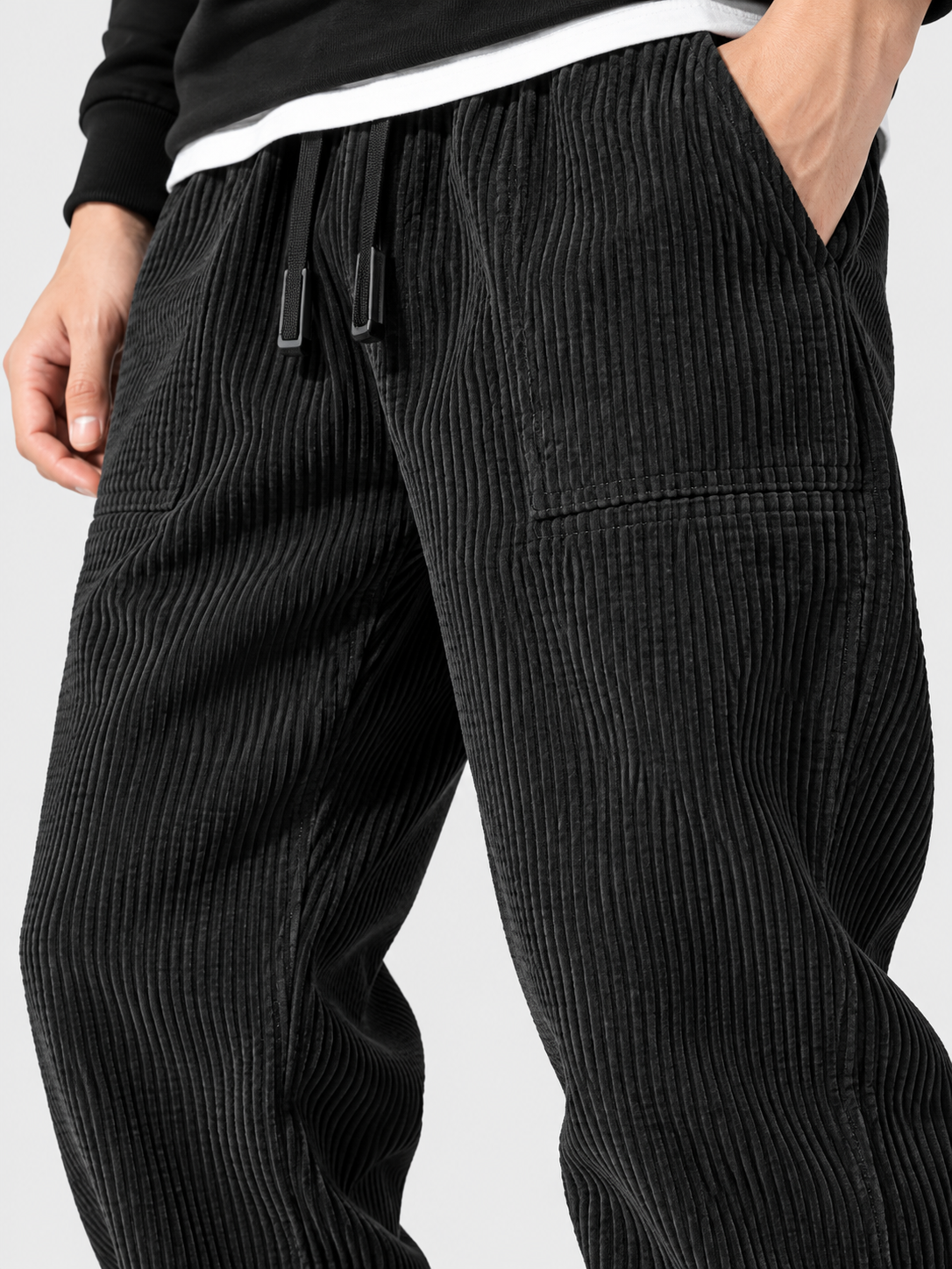 Men's Ribbed-Texture Jogger Pants with Warm Lined Interior