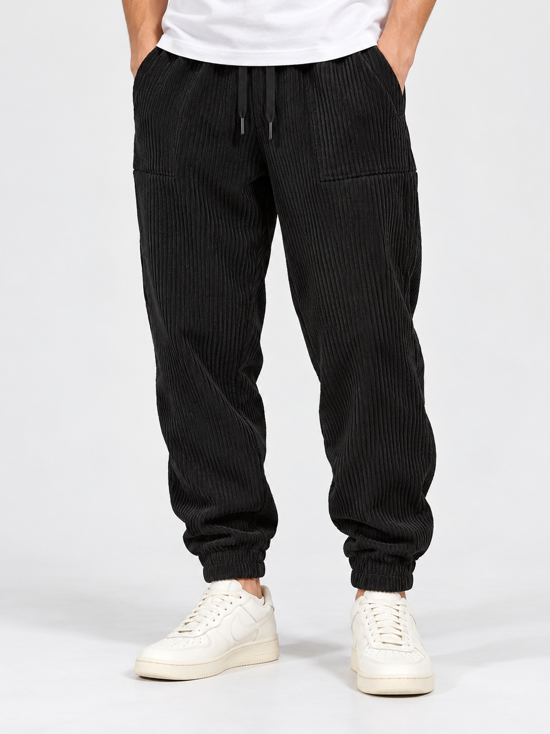 Men's Ribbed-Texture Jogger Pants with Warm Lined Interior