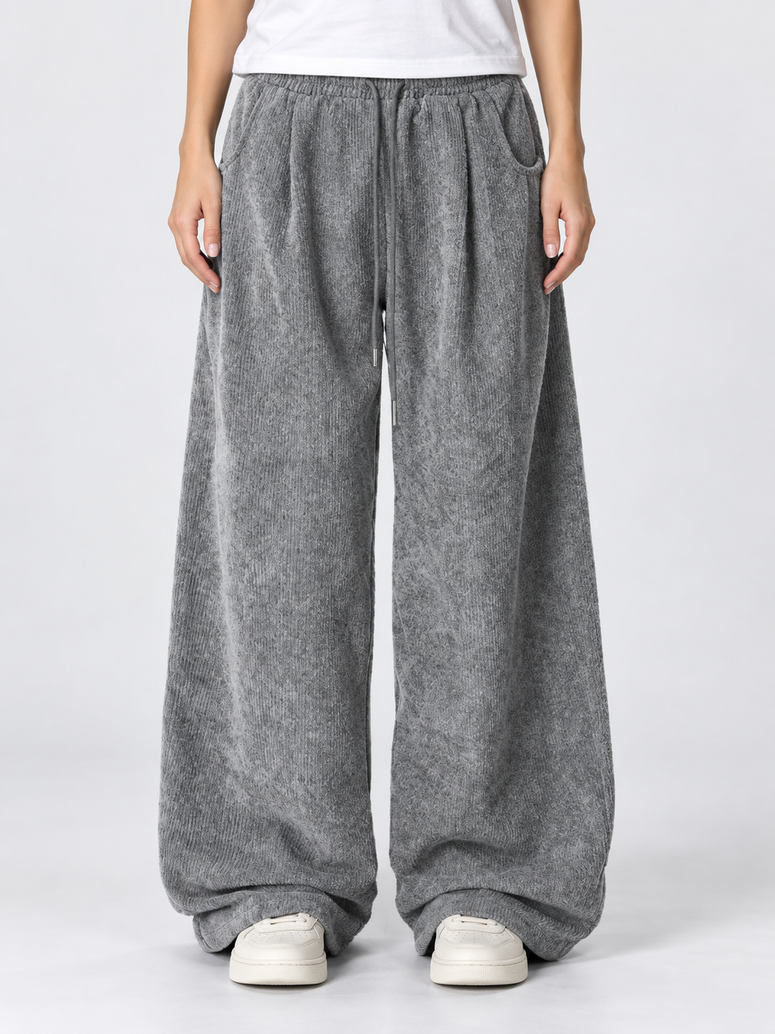 Women's Drawstring Corduroy Cargo Pants with Straight Leg