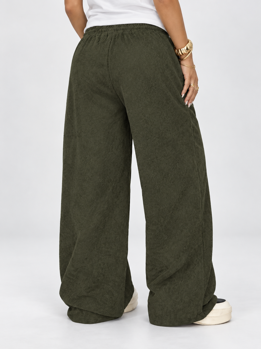 Women's Drawstring Corduroy Cargo Pants with Straight Leg