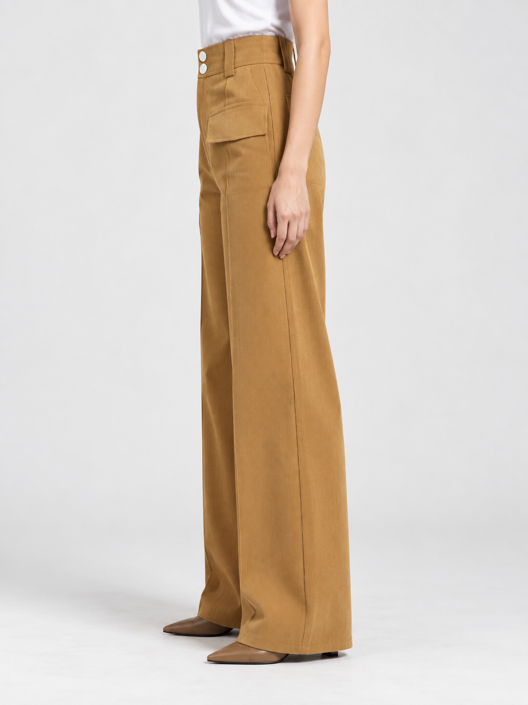 Women's High-Waist Loose-Fit Corduroy Wide-Leg Pants with Pockets