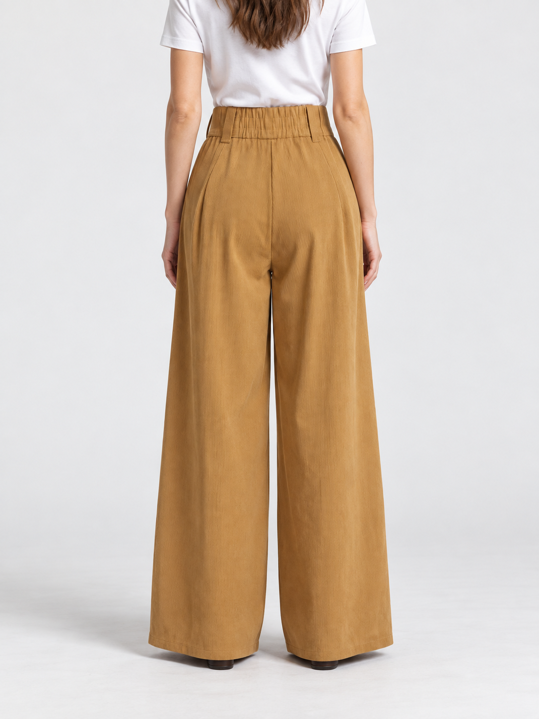 Women's High-Waist Loose-Fit Corduroy Wide-Leg Pants with Pockets