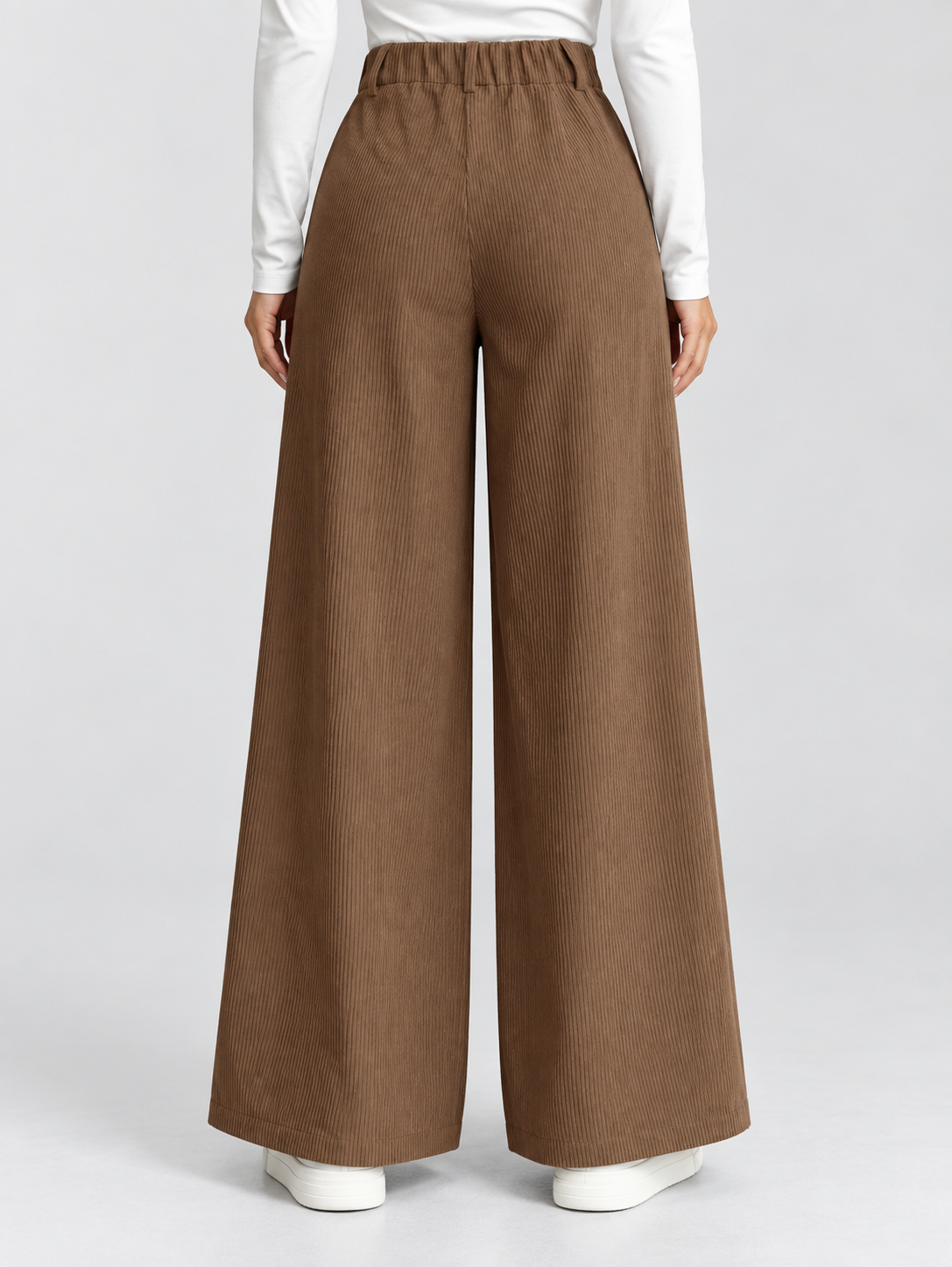 Women's Solid High-Waist Wide-Leg Corduroy Pants