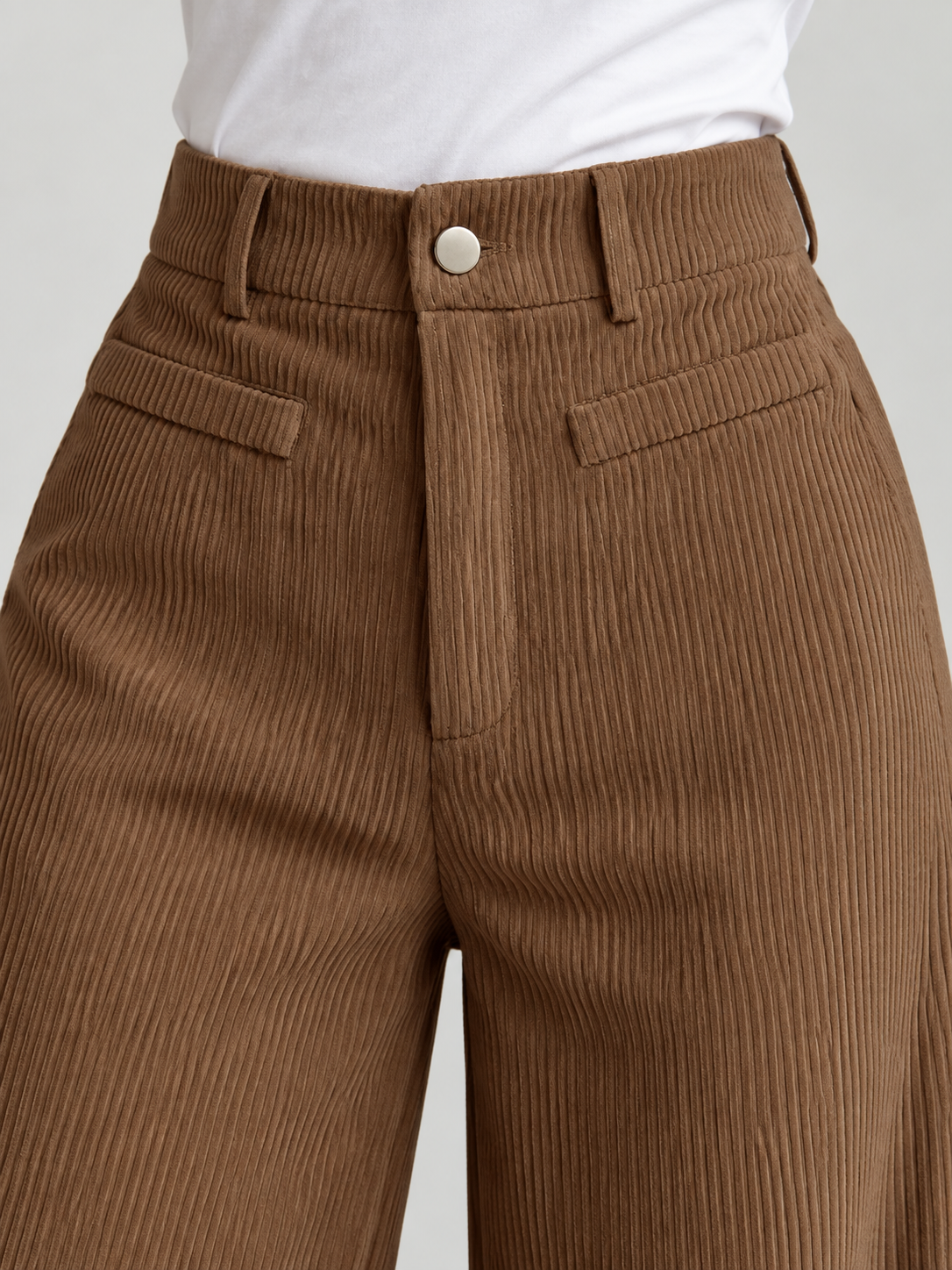 Women's Solid High-Waist Wide-Leg Corduroy Pants