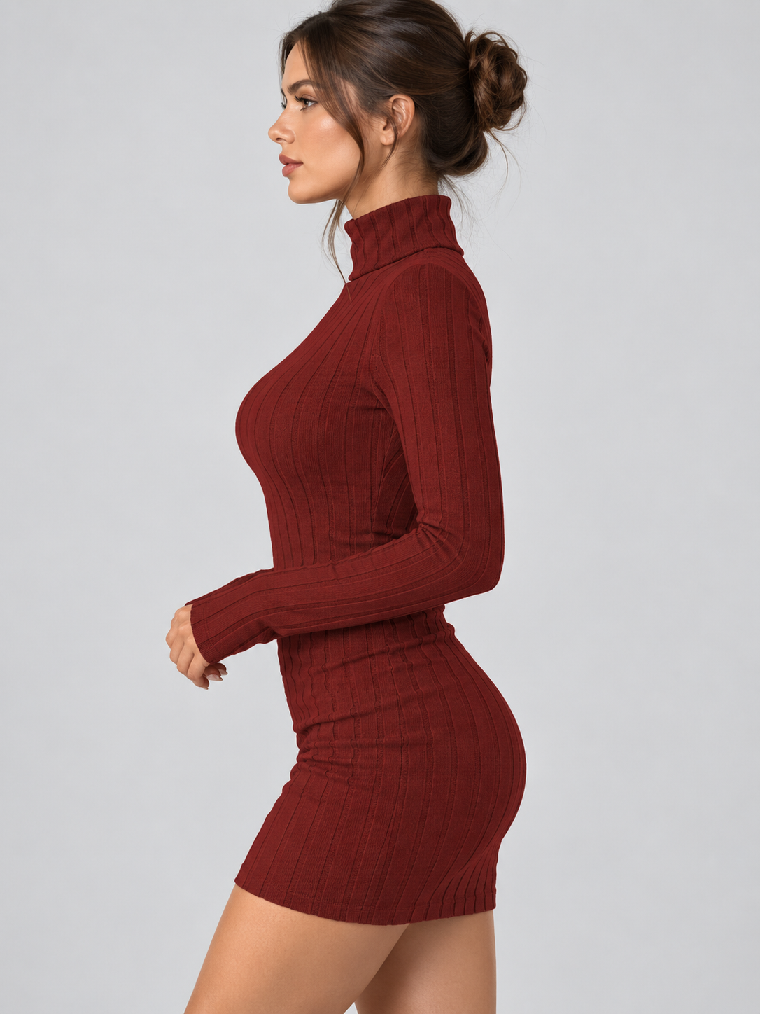 Women's Turtleneck Long-Sleeve Knit Bodycon Mini Dress