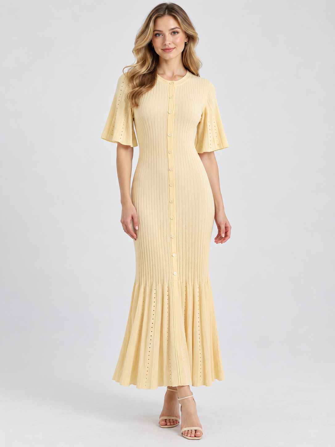 Women's Fitted Knit Mermaid Dress with Open-Back Detail