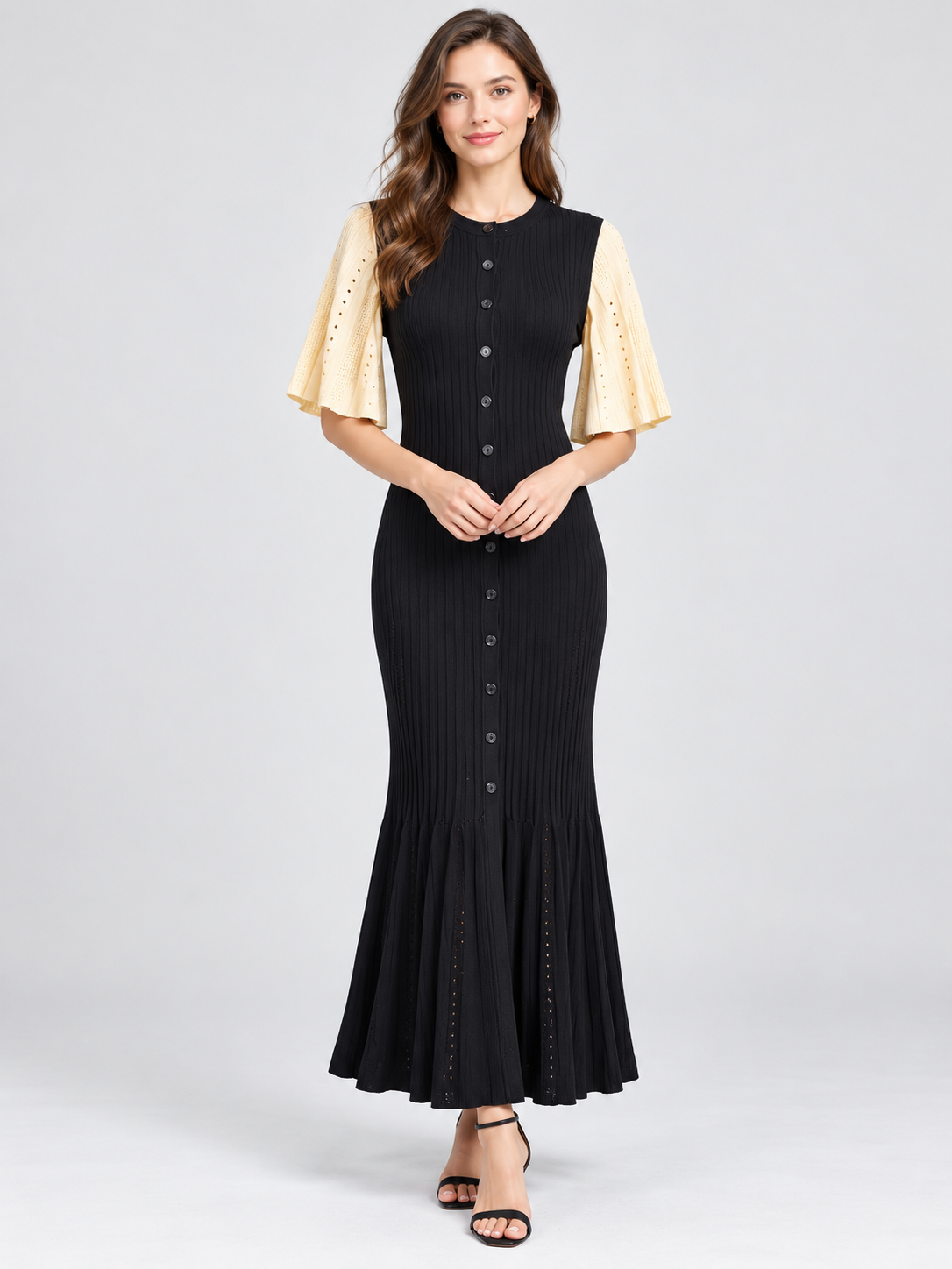 Women's Fitted Knit Mermaid Dress with Open-Back Detail